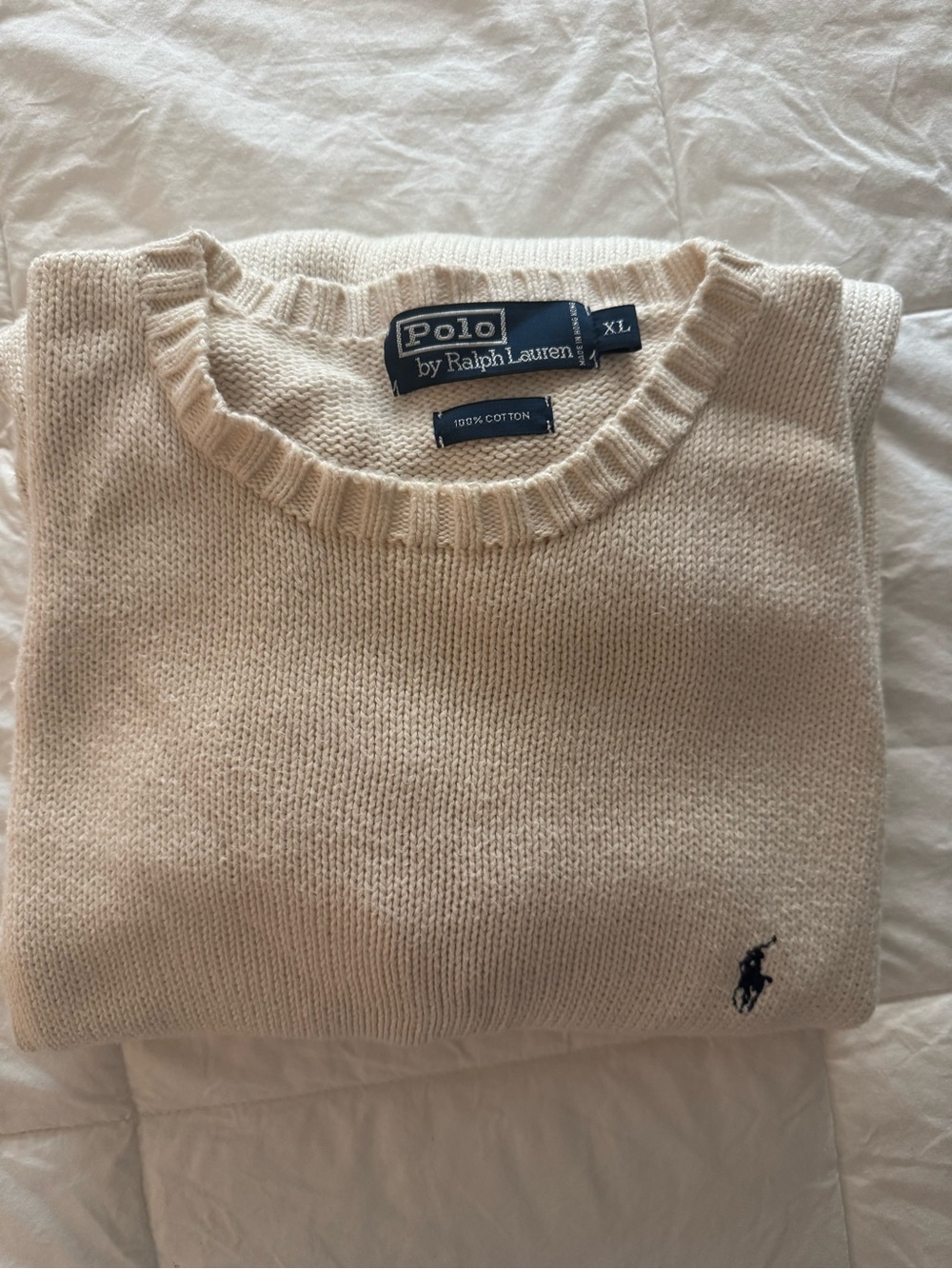 Ralph Lauren Men’s Cream Crewneck Sweater with Navy Pony